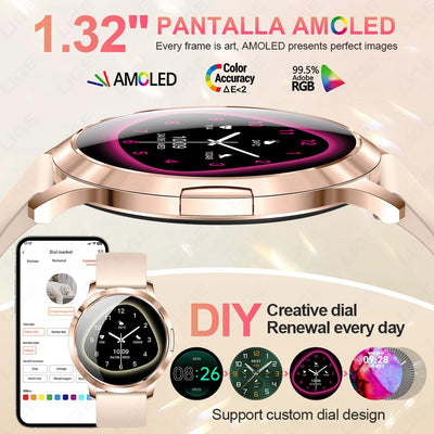 LIGE 2025 New Smart Watch For Women AMOLED Screen Watches IP68 Waterproof Heart Rate Monitor Ladies Smartwatch For Android ios