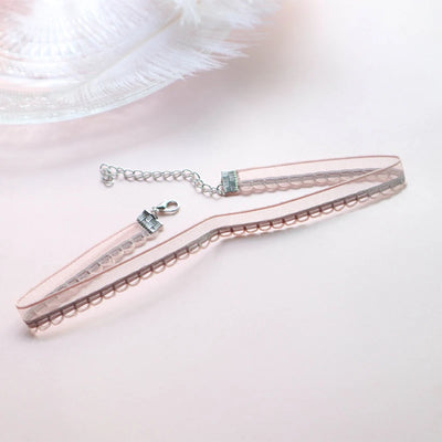 Fashion Choker Necklace For Women Lovely Pink Lace Pearl Heart Pendant Short Clavicle Necklace Aesthetic Jewelry Gift For Her