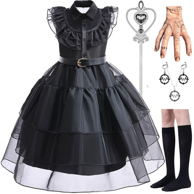 2025 Halloween Horror Children Cosplay Wen. Princess  Add. Black Dress ATF Family Casual Cute Dress For Holiday Party Set