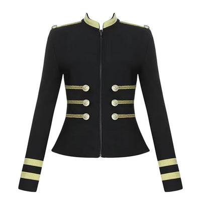 Women's Bandage Jackets Coat Evening Party Black Jacket Elegant Long Sleeve Coats O Neck Christmas Casual High Street  Clothes