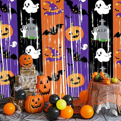 1X2M Halloween Tinsel Curtain Creativity Sparkling Pumpkin Ghost Bat Curtain Shimmering Cartoon Door Hanging Decor