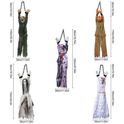 1PC Halloween Hanging Animated Decorations Talking Shaking Scary Clown with Chain Voice Control Outdoor Yard Haunted House Prop