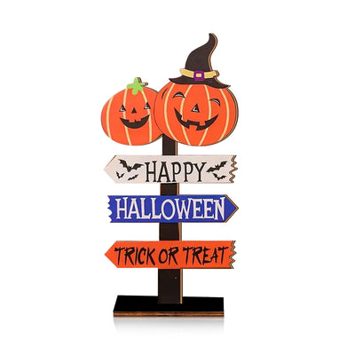 Halloween Wooden Sign Decor with Pumpkins - 