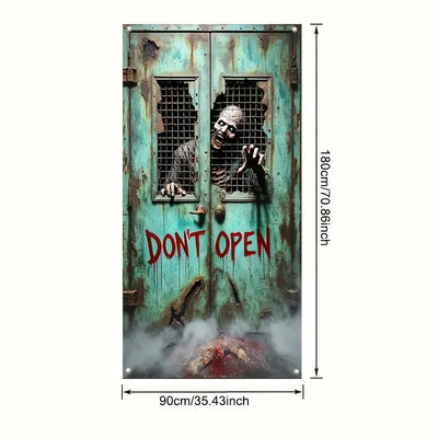 1pc Halloween Banner Flat Horror Skeleton Zombie Hanging Door Curtain Polyester Party Background Decoration Festive Decoration