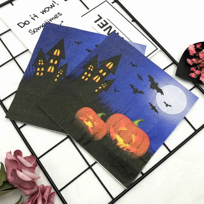 10/20p Halloween Party Decoration Paper Haunted House Pumpkin Bat Napkins Halloween Elements Wine Glasses Flower Paper Placemats
