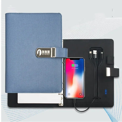 Hot Trending Smart Notebook With Power Bank Agenda Powerbank Notebook Pu Leather Wireless Charging With Password Lock With Usb