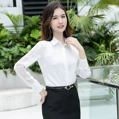 Fashion Women Shirt New Spring Autumn Temperament Long Sleeve Formal Slim Satin Blouses Office Ladies Work Tops