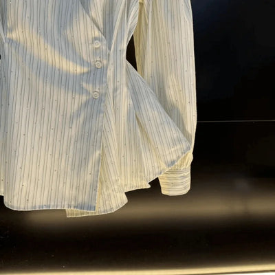Blusas de mujer con cuello vuelto, manga larga, rayas Y2k, ropa de calle, elegante, empalme, cintura alta, ajustadas, para trabajo, 2025