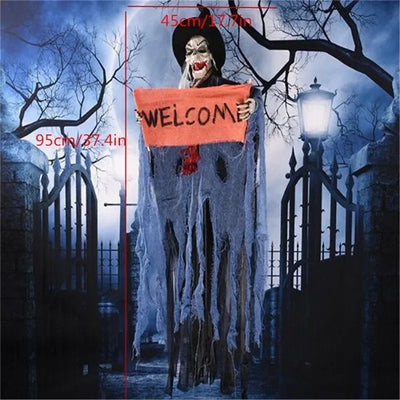 1PC Halloween Hanging Animated Decorations Talking Shaking Scary Clown with Chain Voice Control Outdoor Yard Haunted House Prop
