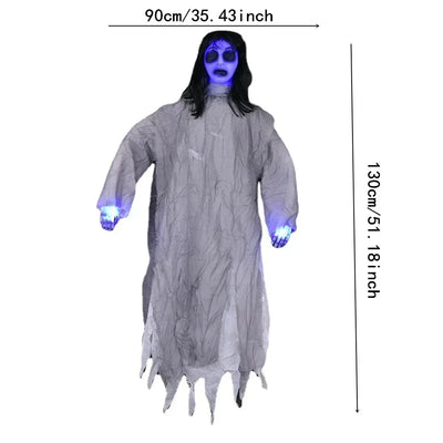 1PC Halloween Hanging Animated Decorations Talking Shaking Scary Clown with Chain Voice Control Outdoor Yard Haunted House Prop