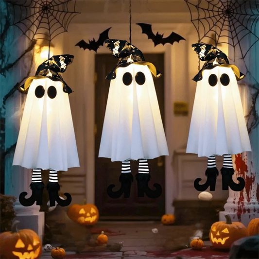 Scary Luminous Halloween Hanging Ghost Flashing with Witch Hat Halloween Hanging Ornament Floating LED Specter Haunted House
