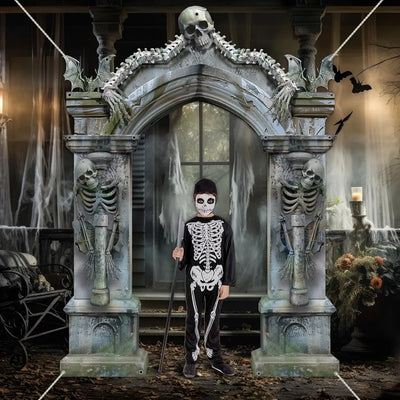 Halloween Skeleton Party Decorations Scary Tombstones Door Banner Creepy Bats Photo Booth Props Large Horror Graveyard Photograp