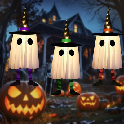 Scary Luminous Halloween Hanging Ghost Flashing with Witch Hat Halloween Hanging Ornament Floating LED Specter Haunted House