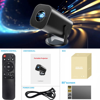 Miniproyector inteligente 4K Android 12.0 720P nativo 1280*720P Dual WIFI6 BT5.0 Proyector de cine portátil para exteriores con rotación de 180°