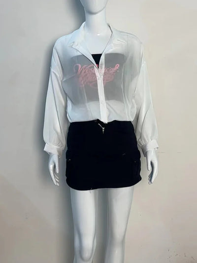 Shirt for Women Blouse Long Sleeve Top Chiffon Summer Simple Sun-proof Fashion All-match Basic Korean Sexy Solid Casual Shirt