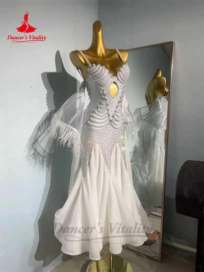 Ballroom Dance Performance Clothes for Women Hand Made Senior Modern Social Dancing Competiton Dress Adult Child Waltz Dresses