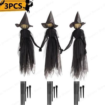 1.5M Halloween Light-up Witches Voice Control Screaming Witches Scary Decoration Sound Activated Witches Holding Hands for Home