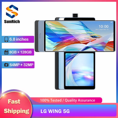 Original LG WING 5G CellPhone F100VM F100TM F100N F100 4G LTE Mobile Phone 6.8'' 128GB ROM Android WING SmartPhone