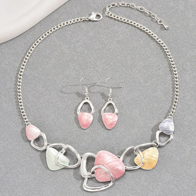 LENNIK New Hot Selling Round Oil Dripping Necklace Earring Set with High-end Feel, Irregular Design Earrings, Collarbone Chain