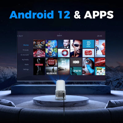 Miniproyector inteligente 4K Android 12.0 720P nativo 1280*720P Dual WIFI6 BT5.0 Proyector de cine portátil para exteriores con rotación de 180°