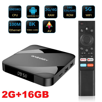Android 14.0 Smart TV Box 8K HD Smart TV Set-top Box AV1 Dual-WIFI BT Voice remote 3D Video Media Player Home Theater TV Box
