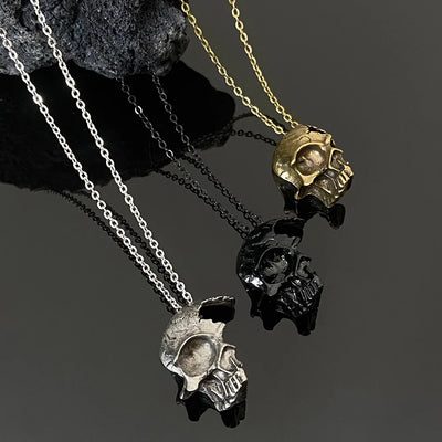 Incomplete Skull Face Necklace for Women Men Vintage Punk Skeleton Face Pendant Chain Choker Jewelry Accessories Gift Cool Thing