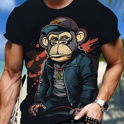 Monkey Print Men T-shirt Summer Fashion Animal 3D Print T Shirt For Men Short Sleeve Oversize Men Street Wear Stylish Men Cloth