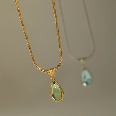 Water droplet blue ocean necklace niche French style collarbone chain snake bone titanium steel plated with 18K gold