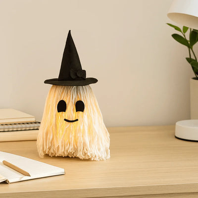 Luminous Halloween Hanging Ghost Light LED White Tassels Specter Ornaments with Hat DIY Expression Mop Head Desktop Decoration