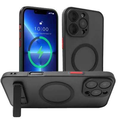 UYUXIO Magnetic Mobile Phone Case with Stand for iPhone 16 Pro Max 15 14 Plus 13 12 Mini 11 Translucent Cover with Kickstand