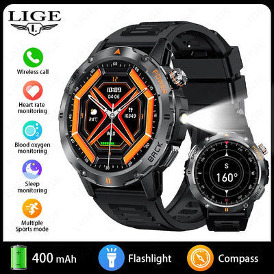 LIGE Smart Watch 1.53 Inch Color Screen Sport LED Flashlight Heart Rate Waterproof Fitness Tracker Bluetooth Call Smartwatch Men