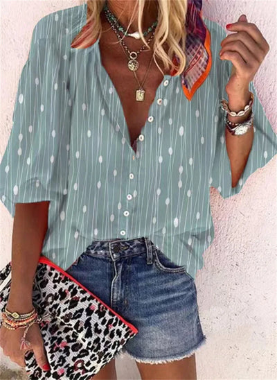 Women's Shirts & Blouses Spring Summer New Fashion Vintage Printed Casual Vacation Bohemian Style Lady Single-breasted Shirt Top