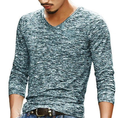 Men Shirt V Neck Elastic Top Camouflage Long Sleeve Slim Men Shirt Male Top  for Autumn Spring Casual Men's Clothing Streetwear