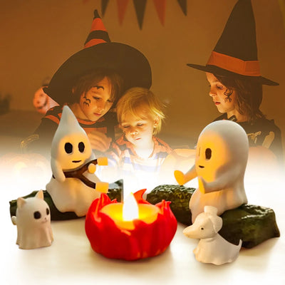 Funny Halloween Ghost Decor Indoor Outdoor Cute Figurine Set Ghost Lantern Pendant Party Props Desktop Decoration Ornament Gift