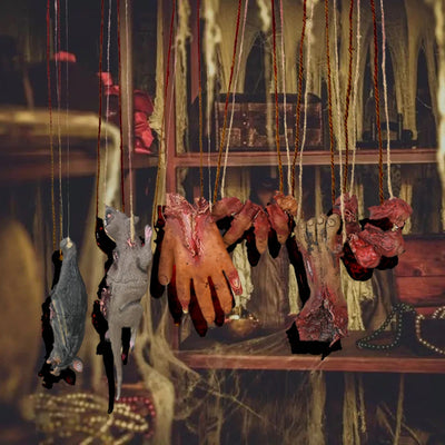 Horror Halloween Ornament Hanging Pendant Scary Bloody Mouse Bat Finger Hanging Props Haunted House Halloween Party Scary Props