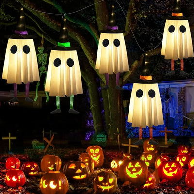 Scary Luminous Halloween Hanging Ghost Flashing with Witch Hat Halloween Hanging Ornament Floating LED Specter Haunted House