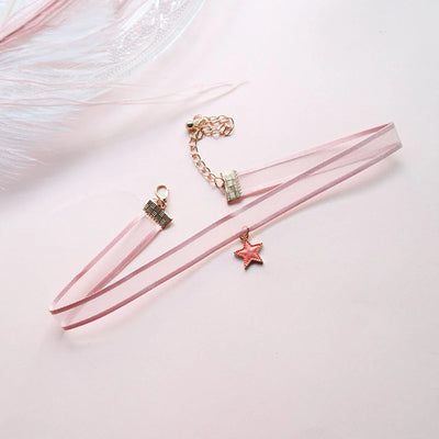 Fashion Choker Necklace For Women Lovely Pink Lace Pearl Heart Pendant Short Clavicle Necklace Aesthetic Jewelry Gift For Her