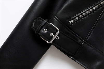 RARF 2024 Women's Spring Black faux-leather jacket Casual zipper and belt Cycling jacket Casual jacket jacket