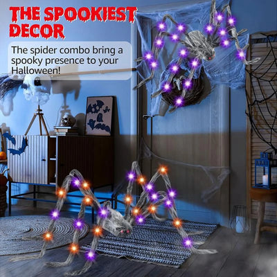 Luminous Halloween Spider Scary Big LED Spider Web Haunted Indoor Outdoor Halloween Decorations Props