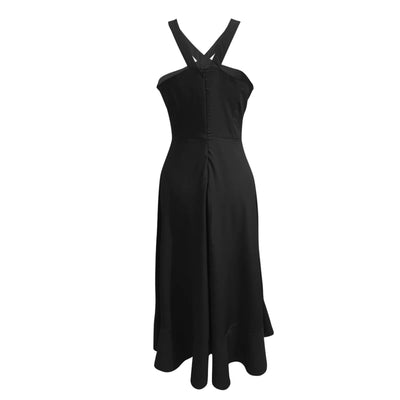 Party dresses for women Elegant halterneck sleeveless sexy evening dress Solid Color Ruffle design long dresses vestidos curtos