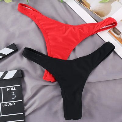 Fashion Ladies Thong Swim Trunks Multiple Colors Solid Color Pleated Thong Swimwear Women Swim Trunks Bikini Swimwear