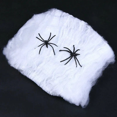 1set Halloween Decoration For Bar Haunted House Halloween Scary Party Scene Props White Stretchy Cobweb Spider Web Horror