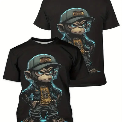 Monkey Print Men T-shirt Summer Fashion Animal 3D Print T Shirt For Men Short Sleeve Oversize Men Street Wear Stylish Men Cloth