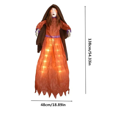 1PC Halloween Hanging Animated Decorations Talking Shaking Scary Clown with Chain Voice Control Outdoor Yard Haunted House Prop