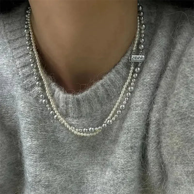 Fashion Alloy/Titanium Steel Pearl Wrapped Double-layer Necklace Bilayer Pearl Pearl Necklace Double Layered Necklace Women