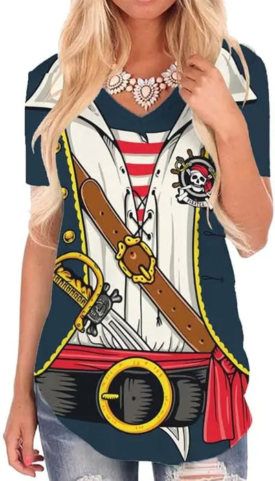 Pirate Shirt Costume Women V Collar Fun 3D Print Graphic Novelty Clothing