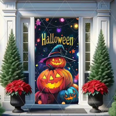 Horror Halloween Theme Background Vertical Hanging Cloth Door Decoration Witch  Bat Backdrop Supplies Room Decor Props Kid Gifts