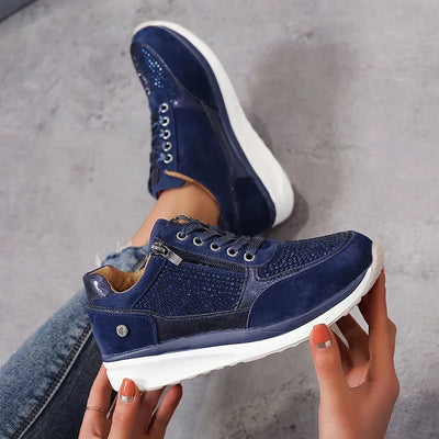 Women Shoes Gold Sneakers Zipper Platform Trainers Women Shoes Casual Lace-Up Tenis Feminino Zapatos De Mujer Womens Sneakers