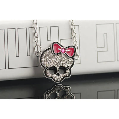 Halloween Skeleton Necklace Fashion Punk Gothic Cute Pink Bow-Knot Skeleton Pendant Necklace Jewelry Christmas Gifts