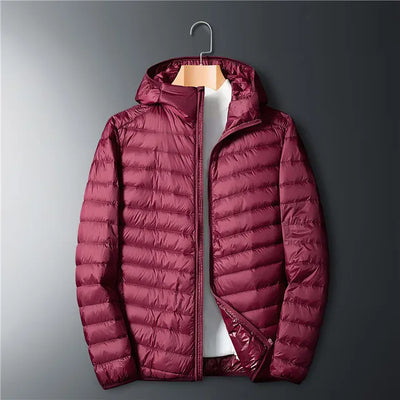Men's Ultra-thin Down Jacket, White Duck Down Hooded Jacket, Long-sleeve Thermal Jacket, Versatile Portable Jacket, Winter